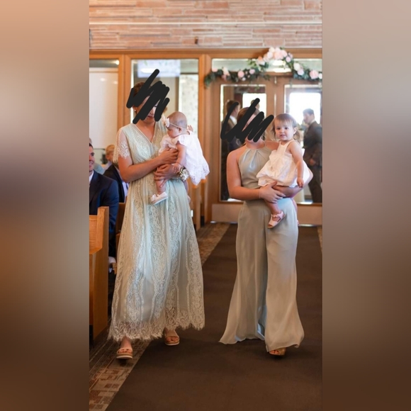 Women's V Neck Short Sleeve Floral Lace Dress - Mint - Medium - Picture 2 of 4